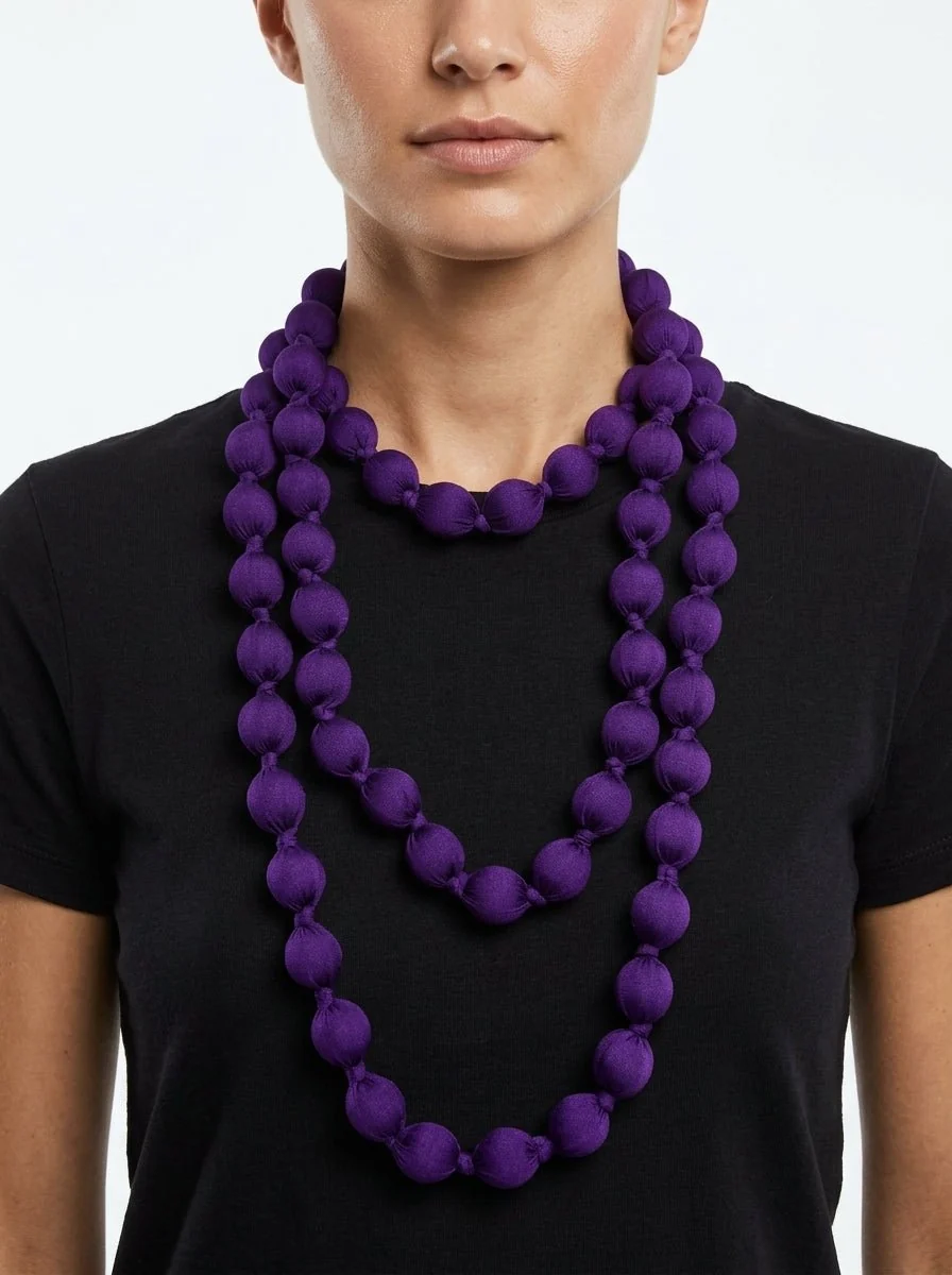 Collar il Baco Da Seta Maxi Bolas Seda Púrpura - Imagen 2