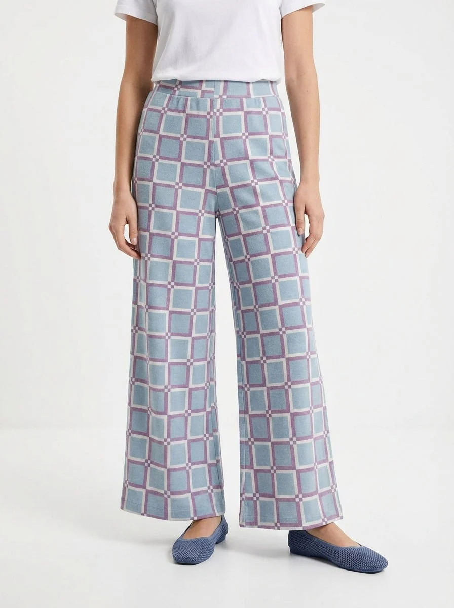 Pantalon In Bed With You Cuadros Ancho Azul Cielo
