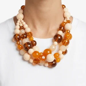Collar Fabrizio Marcantelli Bolas Alternadas 3 Tiras Crudo y Miel