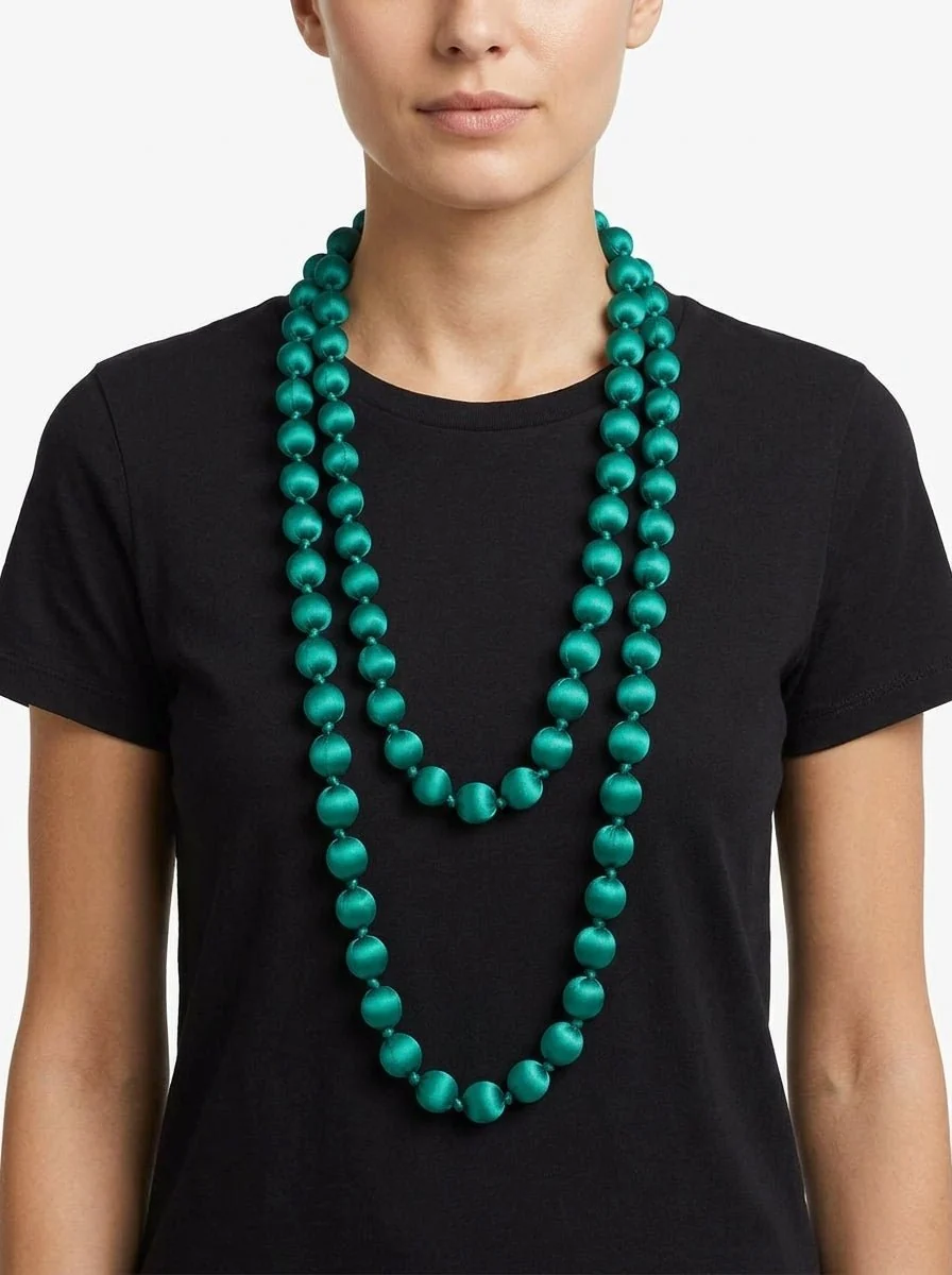 Collar il Baco Da Seta Maxi Bolas Seda Petróleo - Imagen 2
