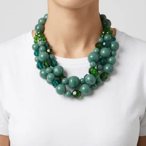 Collar Fabrizio Marcantelli Bolas Alternadas 3 Tiras Verde