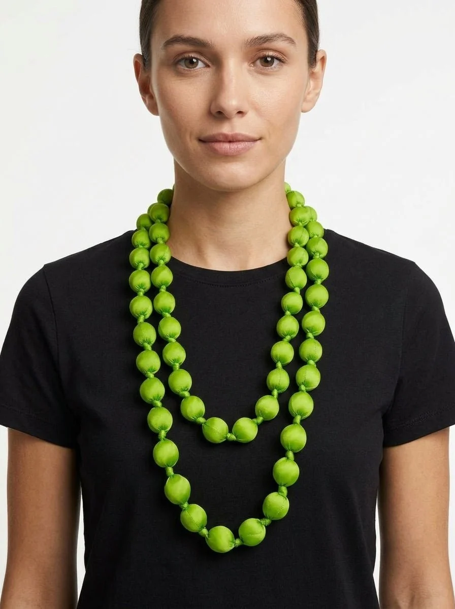Collar il Baco Da Seta Maxi Bolas Seda Verde Claro - Imagen 2