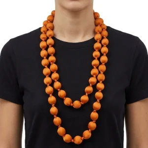 Collar il Baco Da Seta Maxi Bolas Seda Naranja Quemado
