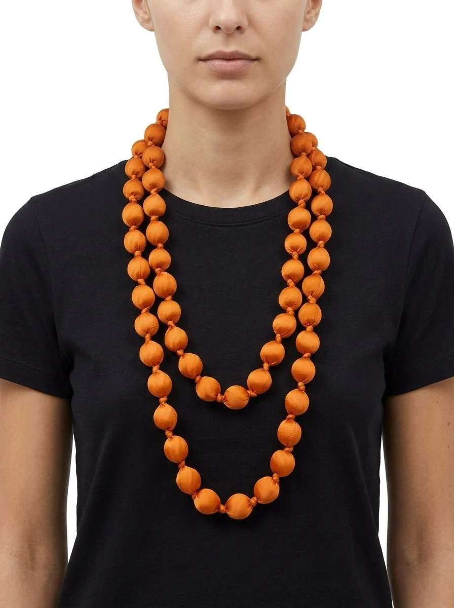 Collar il Baco Da Seta Maxi Bolas Seda Naranja Quemado