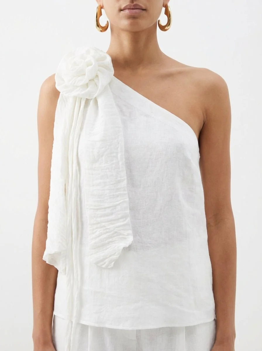Top SU Flor Lino Blanco
