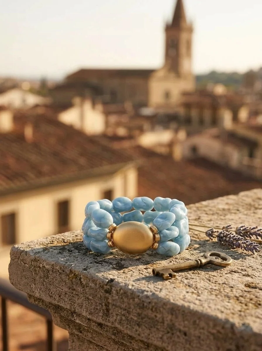 Pulsera Il Baco Da Seta 3 Tiras Cuentas Cielo - Imagen 4