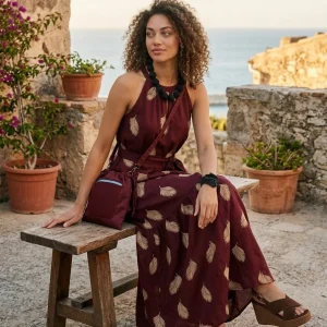 Vestido Paisie Bordado Burdeos