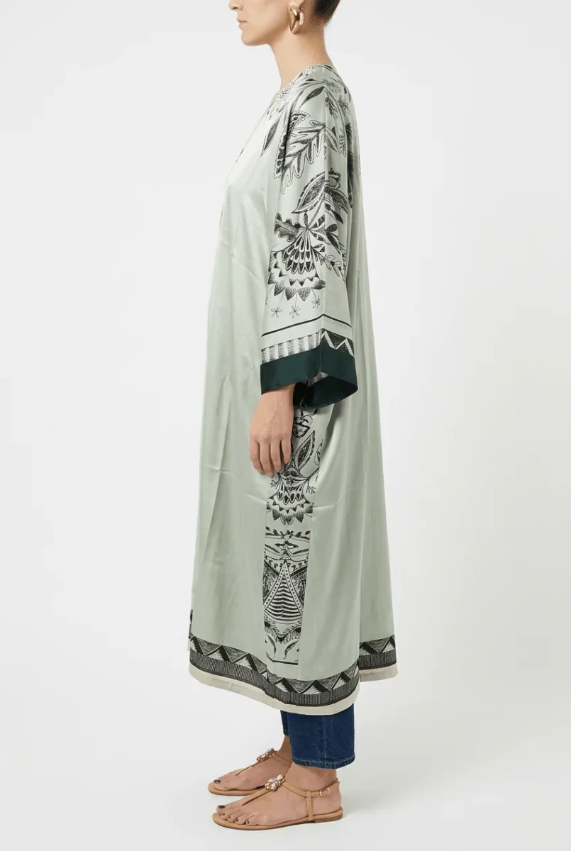 Kimono Barbieri Largo Estampado Arbol Gris Claro - Imagen 3