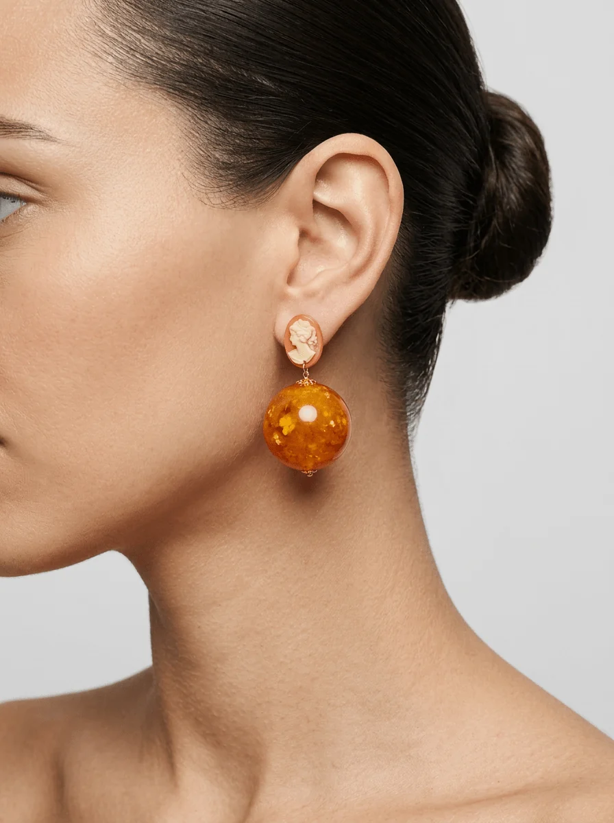 Pendientes Fabrizio Marcantelli Bolas Cameo Miel - Imagen 2