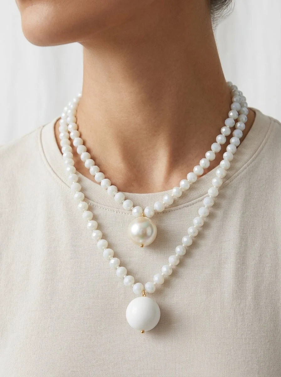 Collar Fabrizio Marcantelli Bolitas y 2 Bolas Grande Perla Blanco - Imagen 3