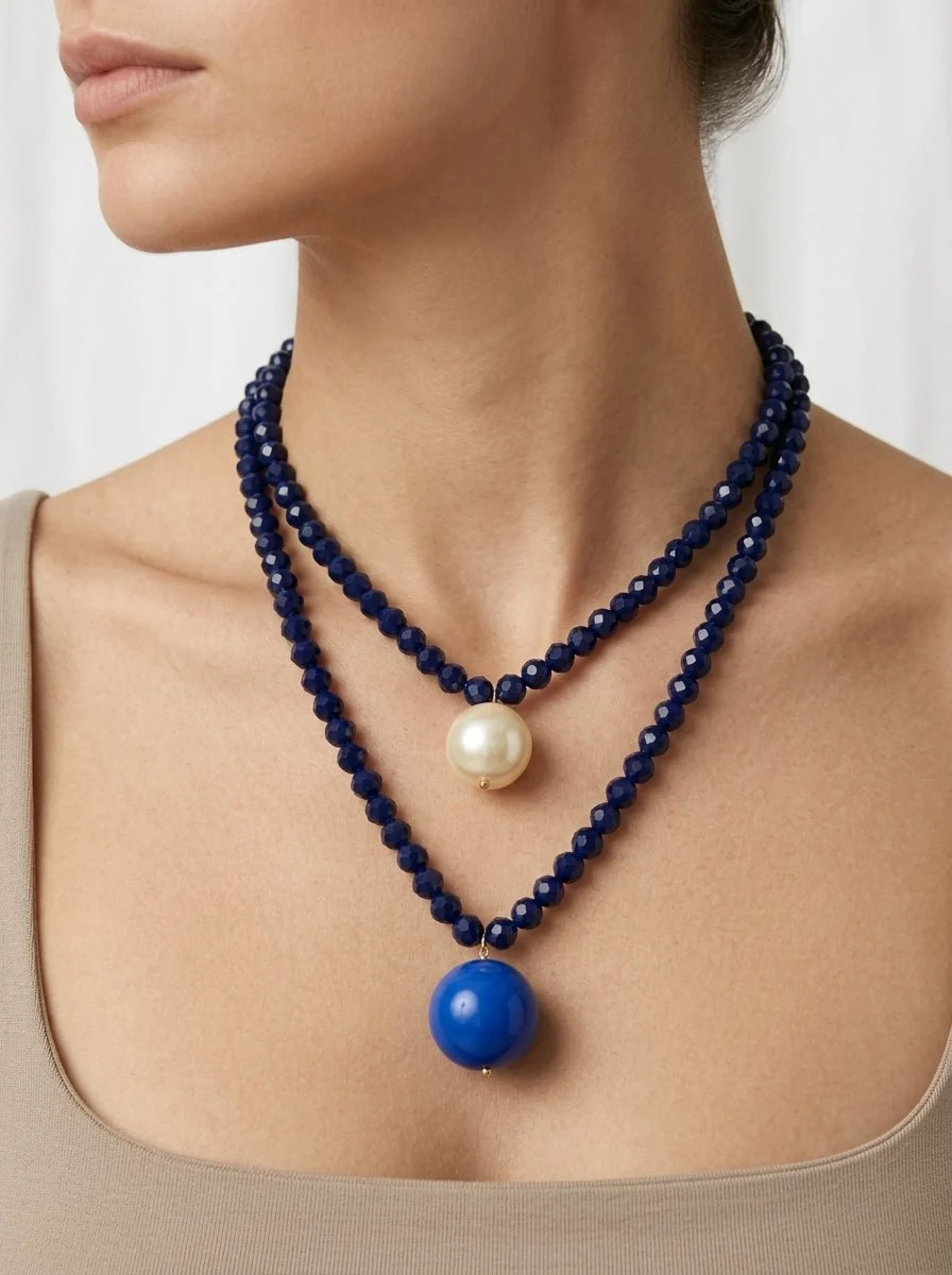 Collar Fabrizio Marcantelli Bolitas y 2 Bolas Grande Perla Azul - Imagen 3