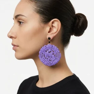 Pendientes Fabrizio Marcantelli Medallón Tallado Dragon Imperial Violeta