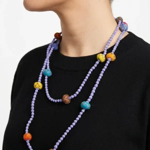 Collar Bolitas Seda Almohadoncitos Lila