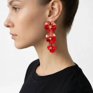 Pendientes Il Baco Da Seta 3 Flor Resina Rojo
