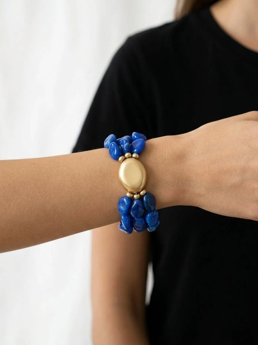 Pulsera Il Baco Da Seta 3 Tiras Cuentas Azul