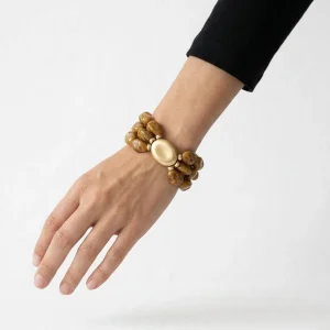 Pulsera Il Baco Da Seta 3 Tiras Cuentas Mostaza