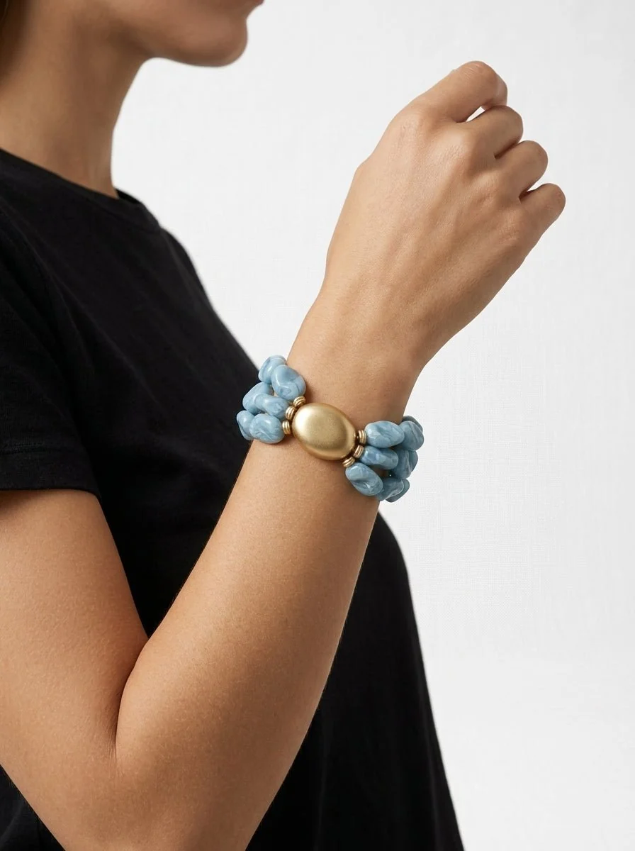 Pulsera Il Baco Da Seta 3 Tiras Cuentas Cielo - Imagen 2