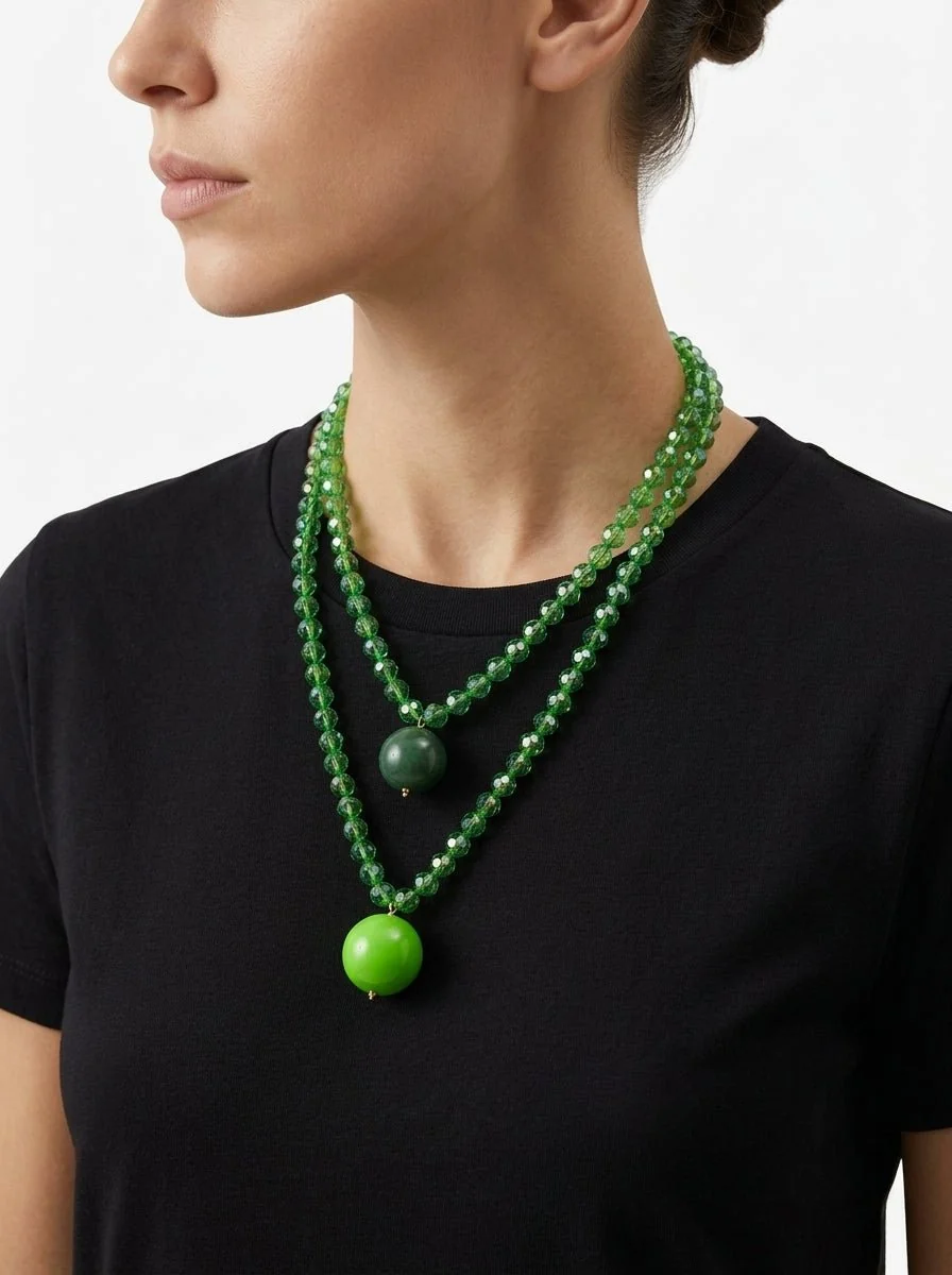 Collar Fabrizio Marcantelli Bolitas y 2 Bolas Grande Verde Cristal - Imagen 3