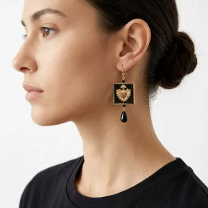 Pendientes Fabrizio Marcantelli Cuadrado Corazón Dorado