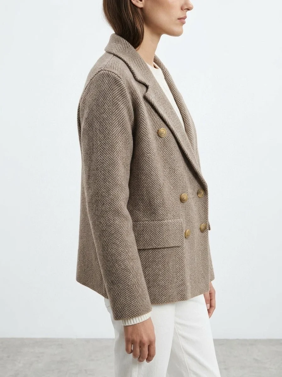 Chaqueta Base Milano Lana Cruzada Espiga Marrón - Imagen 3