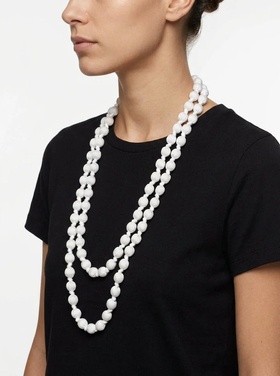Collar Il Baco Da Seta Bolas Seda Blanco 18.1 - Imagen 2