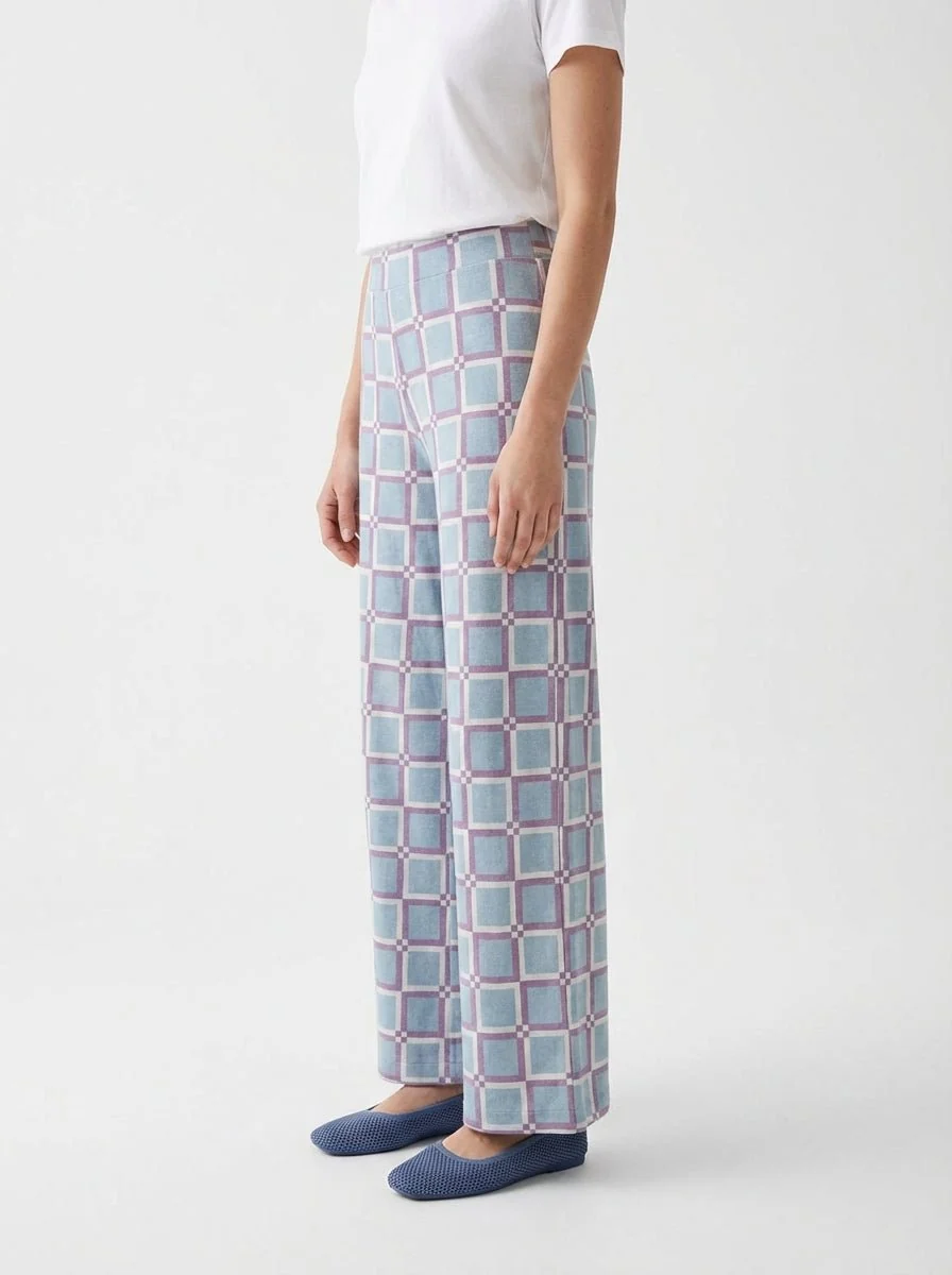 Pantalon In Bed With You Cuadros Ancho Azul Cielo - Imagen 3