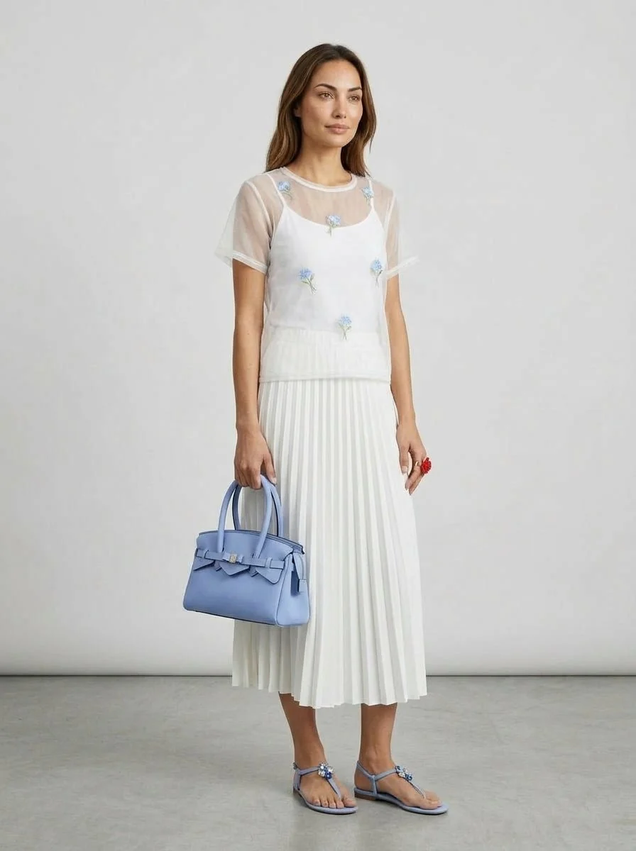 Camiseta Floor Organza Bordada Flores Blanca