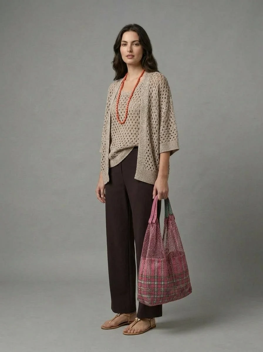 Cardigan Byu Bolero Calado Blanco Beige - Imagen 6