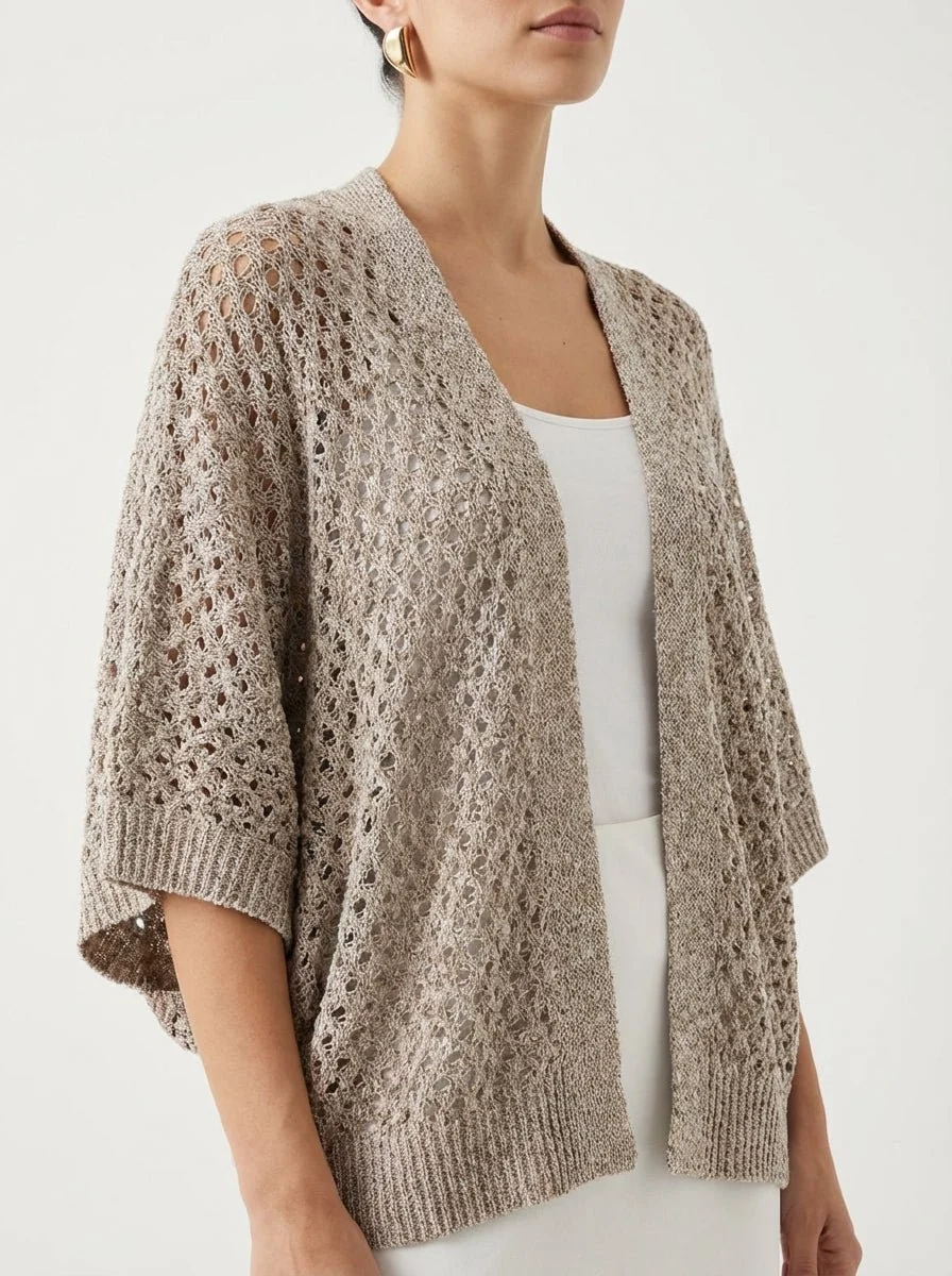Cardigan Byu Bolero Calado Blanco Beige - Imagen 5