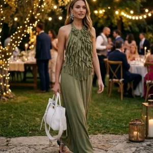 Vestido SU Volantes Seda Verde