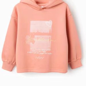Sudadera niña Zippy coral con capucha y mensaje