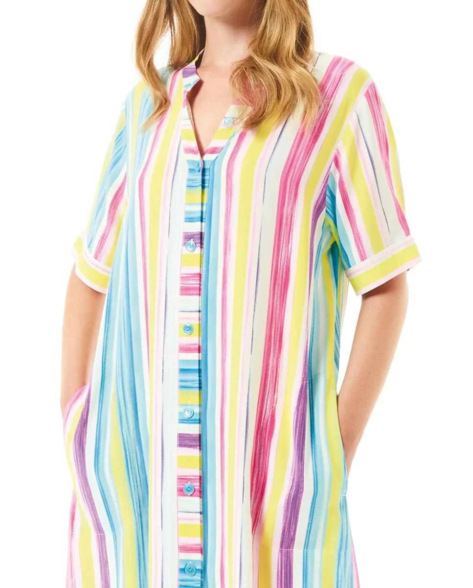 Vestido corto de verano viscosa rayas colores - Imagen 3