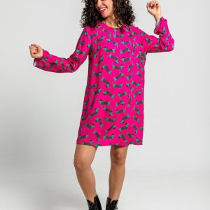Vestido fucsia y verde