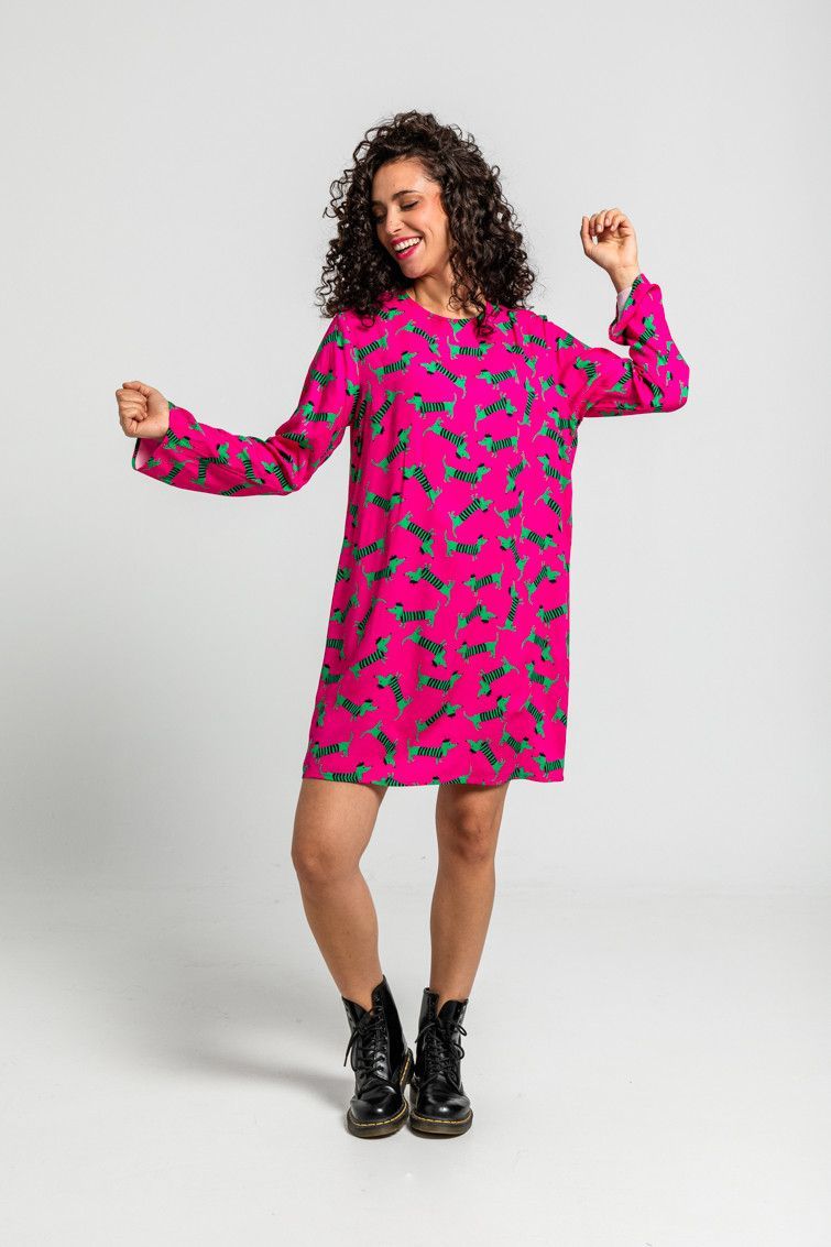 Vestido fucsia y verde