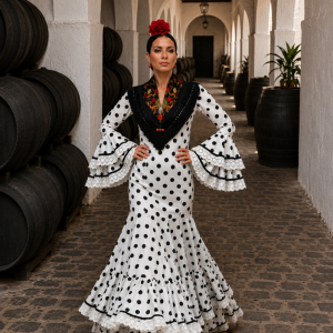 Traje de Flamenca Carmen de Triana Blanco y Negro 2027/Ana Faura