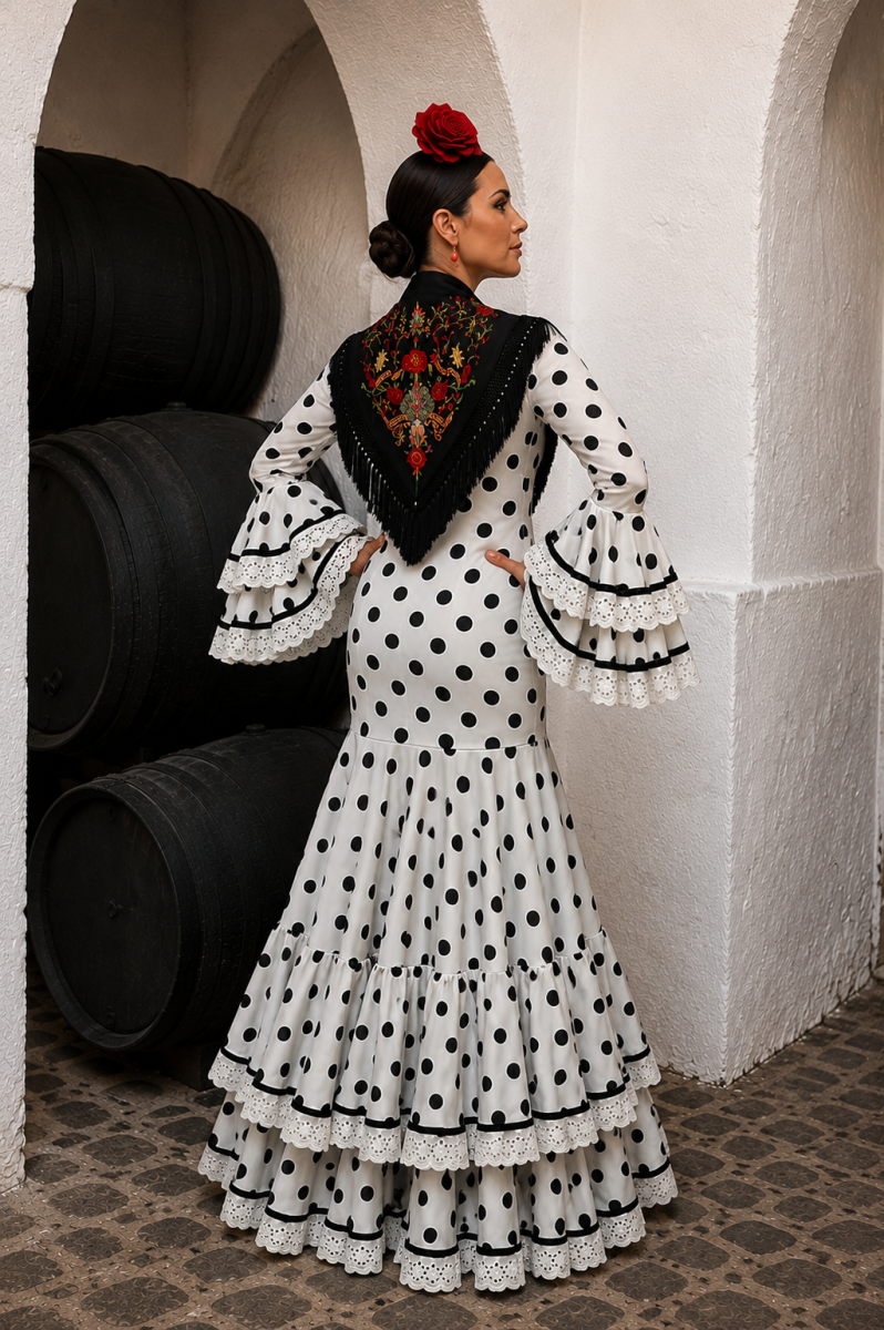 Traje de Flamenca Carmen de Triana Blanco y Negro 2027/Ana Faura - Imagen 3