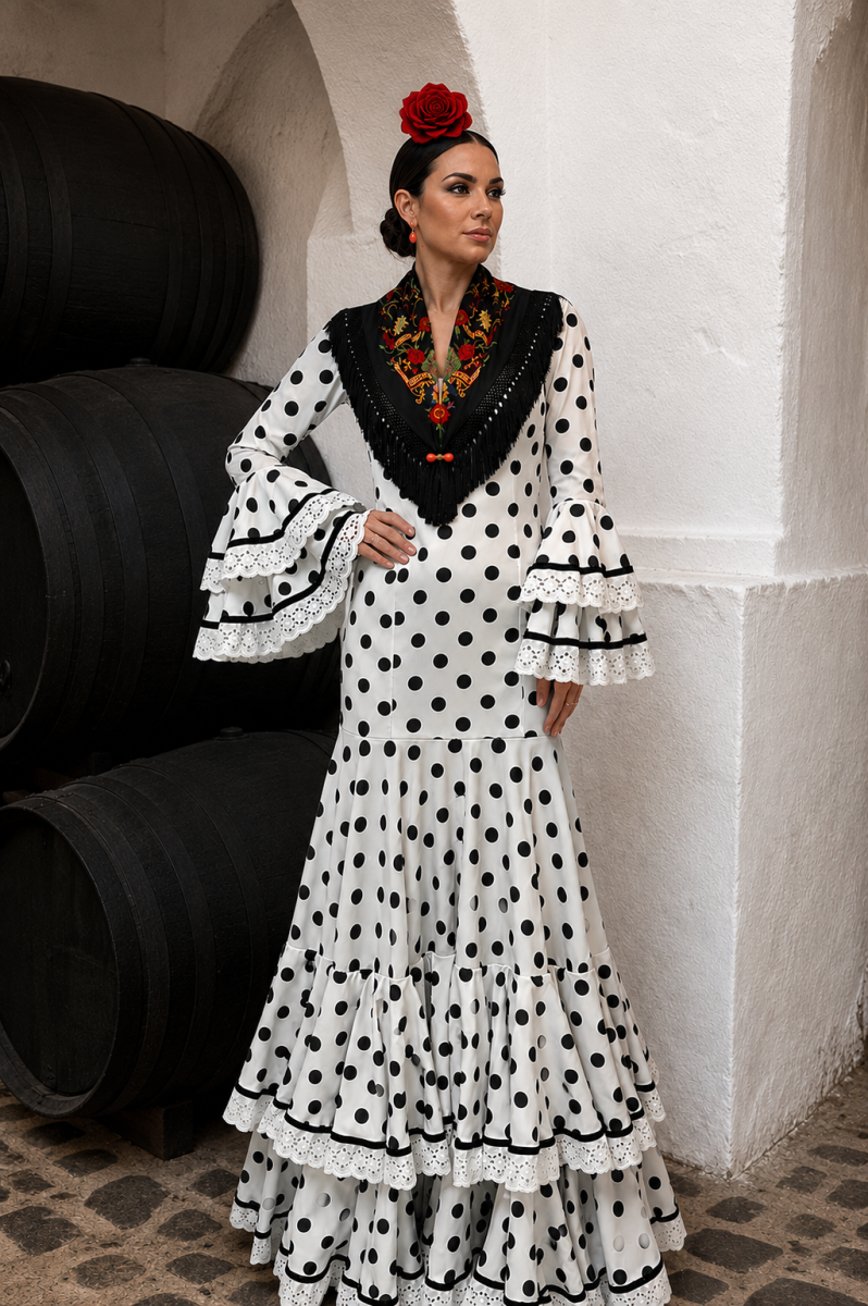 Traje de Flamenca Carmen de Triana Blanco y Negro 2027/Ana Faura - Imagen 4