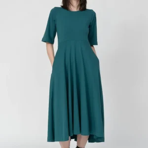 Vestido midi manga esmeralda
