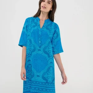 Vestido de mujer baño abierto mosaico turquesa