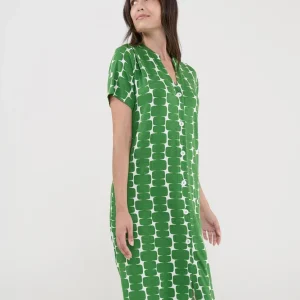 Vestido corto de mujer estampado verde geométrico