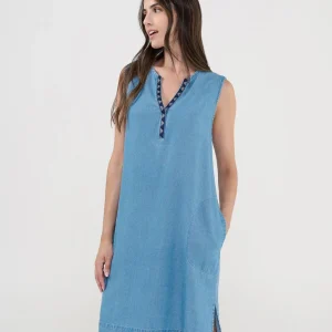 Vestido de baño corto sin mangas azul tencel