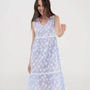 Vestido corto sin mangas estampado flores puntilla