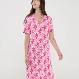Vestido mujer baño manga corta estampado corales