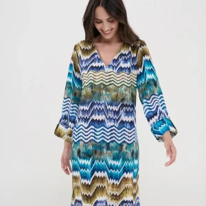 Vestido de mujer baño con manga estampado chevrón