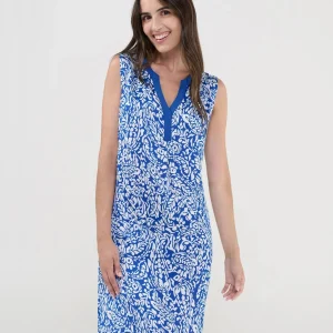 Vestido corto sin mangas estampado azul flores