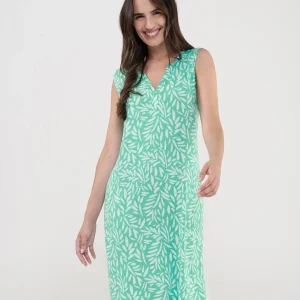 Vestido mujer corto sin mangas estampado hojas