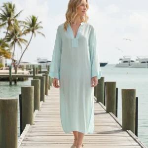 Vestido de verano largo viscosa verde abertura